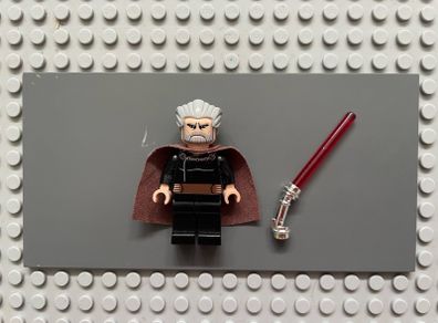 lego Star Wars sw0224 Count Dooku minifigure- Light Bluish Gray Swept Back Hair, Reddish Brown Cape, Large Eyes