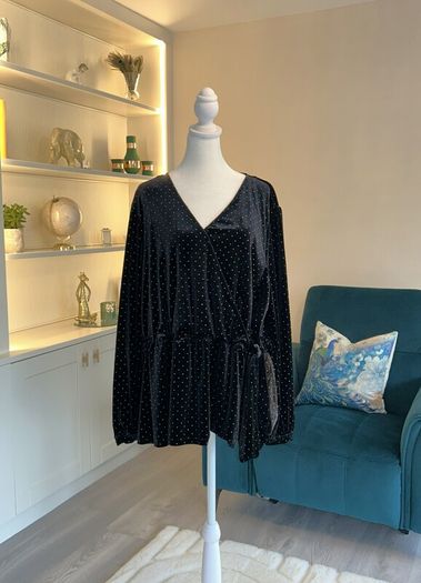 Brand-New Ladies Black & Gold Long Sleeved peplum Faux Wrap Top from Marks & Spencer