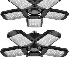 2 Pack Garage Light, 150W LED Lighting 5 Adjustable Panels, 15000LM Demable E27 Ceiling Lighting, Ultra Bright Lights Workshop Warehouse, Black (GOLEDLLT03UP)