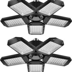 2 Pack Garage Light, 150W LED Lighting 5 Adjustable Panels, 15000LM Demable E27 Ceiling Lighting, Ultra Bright Lights Workshop Warehouse, Black (GOLEDLLT03UP)