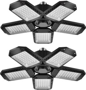 2 Pack Garage Light, 150W LED Lighting 5 Adjustable Panels, 15000LM Demable E27 Ceiling Lighting, Ultra Bright Lights Workshop Warehouse, Black (GOLEDLLT03UP)
