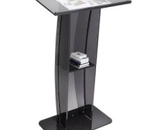 Acrylic Podium, 119 cm Tall, Acrylic Podium Stand with Wide Reading Surface & Storage Shelf, Floor-standing Clear Pulpits Acrylic for Church Office School, Black