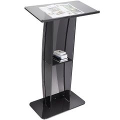 Acrylic Podium, 119 cm Tall, Acrylic Podium Stand with Wide Reading Surface & Storage Shelf, Floor-standing Clear Pulpits Acrylic for Church Office School, Black