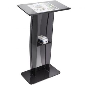 Acrylic Podium, 119 cm Tall, Acrylic Podium Stand with Wide Reading Surface & Storage Shelf, Floor-standing Clear Pulpits Acrylic for Church Office School, Black