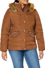 TOM TAILOR Ladies Puffer Jacket with Faux Fur Hood 1020604, Brown, XXL