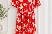 NEW Red &amp; White Summer Floral Shirt Dress: Size 14