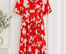 NEW Red & White Summer Floral Shirt Dress: Size 14