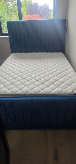 Double bed ith storage plush blue/mattress included bought at xmas too big for room
