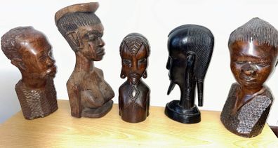 five distinct hand carved wooden busts 40 euro for all 5