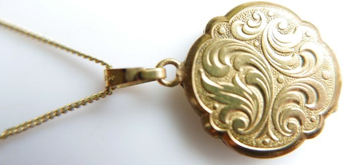 Edwardian Revival Gold Plated Engraved Fern Locket, Andreas Daub