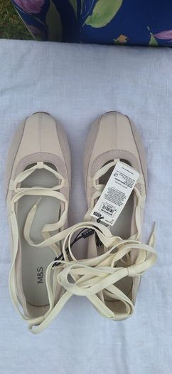 Marks & Spencers White  Ankle Tie Ballet Flat Trainers