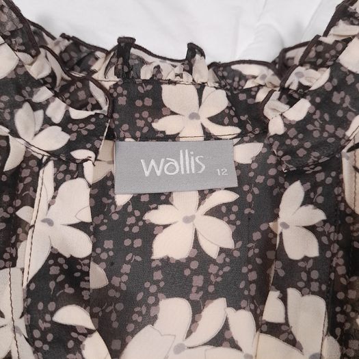 Wallis Black Cream Sheer Chiffon Floral Pintuck Pleat Blouse Top 12UK/40EU