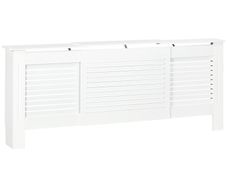 MDF Extendable Radiator Cover Cabinet - Shelving for Home Office, Slatted Design, White, Dimensions 139-208.5L x 20.5W x 82.5H cm