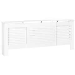 MDF Extendable Radiator Cover Cabinet - Shelving for Home Office, Slatted Design, White, Dimensions 139-208.5L x 20.5W x 82.5H cm