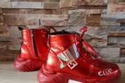 Red Shinny Leather Funky Hightops, size 40