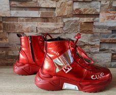 Red Shinny Leather Funky Hightops, size 40