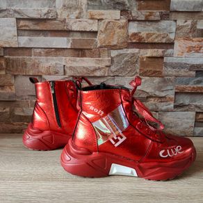 Red Shinny Leather Funky Hightops, size 40