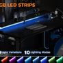 L Shaped Gaming Desk with LED Lights 120 x 80 cm Computer Power Outlet Reversible Corner Table Storage Shelves Monitor Stand Black Image 4