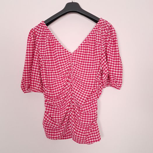 Ganni Red Pink White Gingham Check Ruched Tube Top 20UK/48EU