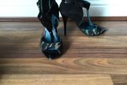 Guess Black Patent, Suede &amp; Green Camouflage Print High Heels with Peep Toe Size 36. Excellent condition only worn a few times. Heel height 4.5"
