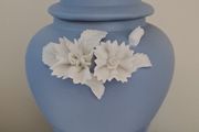 Vintage light blue Jasperware urn