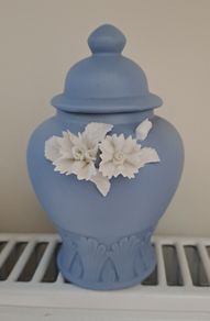 Vintage light blue Jasperware urn