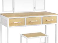 main image for ad _Make-Up Table Set, Dressing Table with Stool, with Triple Mirror, 3 Drawers, Steel Frame, Woody and White Color