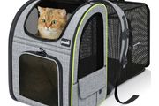 Cat Backpack Expandable, Backpack for Cats &amp; Small Dogs, Grey  Hands Free Pet Backpack with 4-Side Breathable Mesh, Multi-Entry &amp; Lockable Zippers for Travel, Hiking, Camping