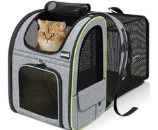 Cat Backpack Expandable, Backpack for Cats & Small Dogs, Grey  Hands Free Pet Backpack with 4-Side Breathable Mesh, Multi-Entry & Lockable Zippers for Travel, Hiking, Camping