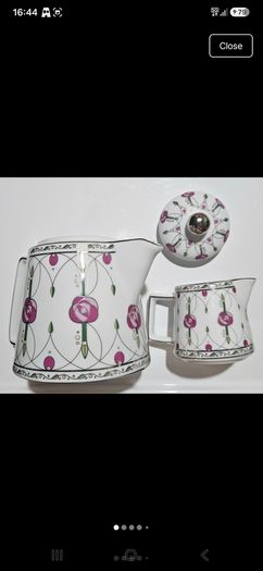 Vintage Charles Rennie Mackintosh Tea For Two Set Porcelain Art Deco Tea pot and jug
