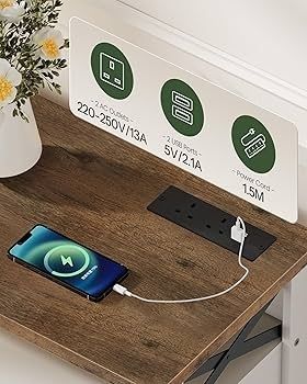 Console Table with Power Outlet, Entryway Storage with Cabinet and Open Shelves, Coffee Bar Cabinet, for Entrance, Hallway, Kitchen, White and Walnut