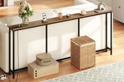 200 cm Narrow Console Table with Power Outlet, 18 cm Skinny Sofa Table, Long Behind Couch Table with Charging Station, for Entryway, Hallway, Living Room, Rustic Brown and Black