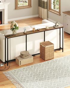 200 cm Narrow Console Table with Power Outlet, 18 cm Skinny Sofa Table, Long Behind Couch Table with Charging Station, for Entryway, Hallway, Living Room, Rustic Brown and Black