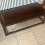 Rare antique low shoe changing bench. With celtic design embossed in the  leather Image 9