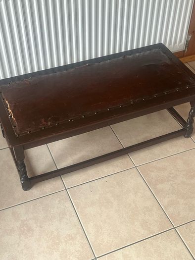 Rare antique low shoe changing bench. With celtic design embossed in the  leather