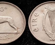 [#1249] - Ireland 1966 | 6 Pence | Wolfhound | KM.13a | UNC