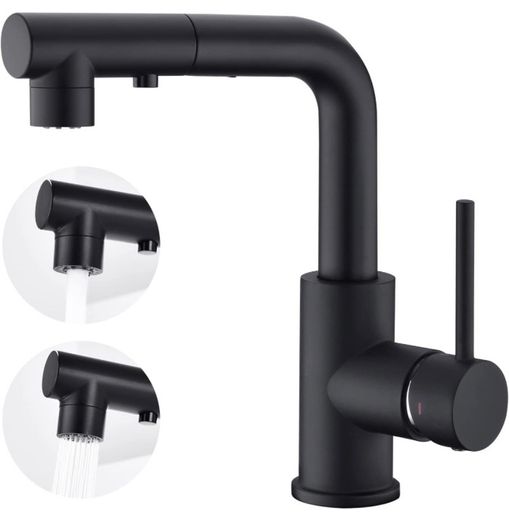 Kitchen Tap with 3 Function Sprayer Pull Out Kitchen Mixer Tap, 360 Degree Swivel Kitchen Sink Tap, Single Handle Sink Tap for Bathroom or Kitchen, Matte Black (FREE POSTAGE)