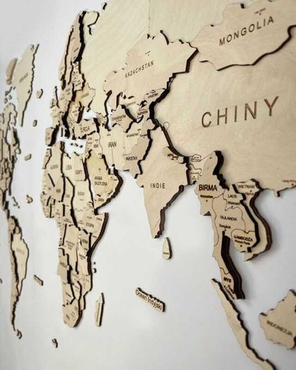 3D Classic Wooden World Map with Country Borders Country Names Capital Names US and Canada Borders and Names 3D Map Effect