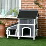 Wooden Cat House 2-Floor Outdoor Kitten Shelter with Window Grey Image 9