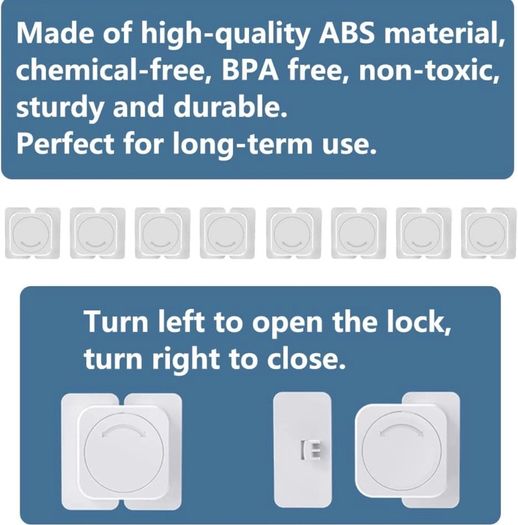 8 PCS Baby Cabinet Locks, Child Drawers Locks, Baby Proofing Safety Locks Self Adhesive for Cupboards, Fridge, Cabinets, Dishwasher, Ovens