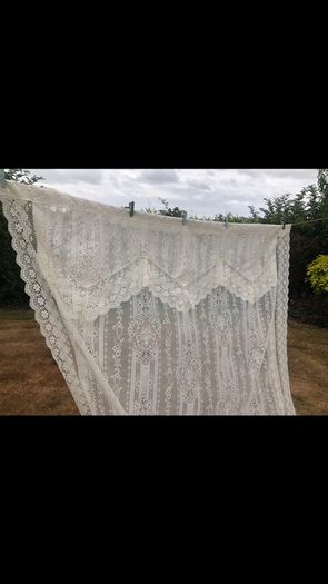 vintage ivory lace curtain panel