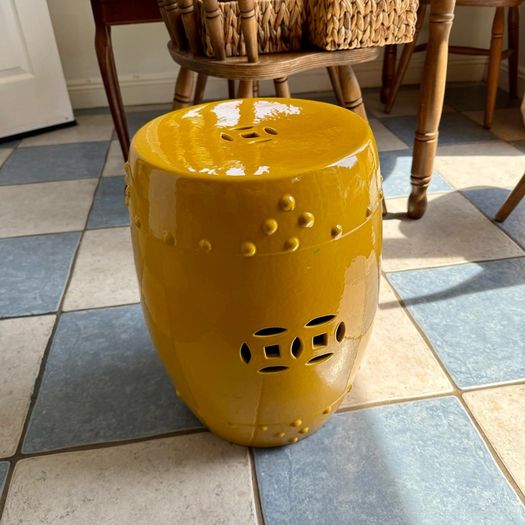 Ceramic Drum Garden Stool/Table with a Yellow Glaze