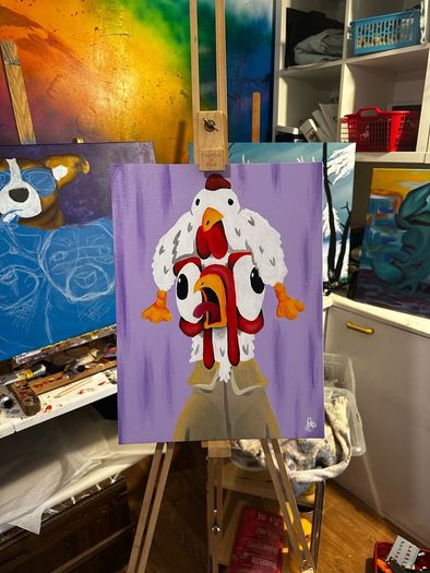 Crazy Chicken-Hat Chicken Original Acrylic Painting