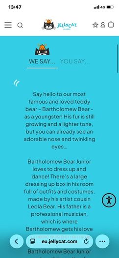 New JELLYCAT Bartholomew Bear Junior