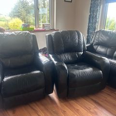 Black leather Recliner couch and chairs
