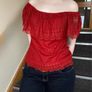 Brick Red Lace Off-Shoulder Top, stylish summer lace top, boho top Image 4