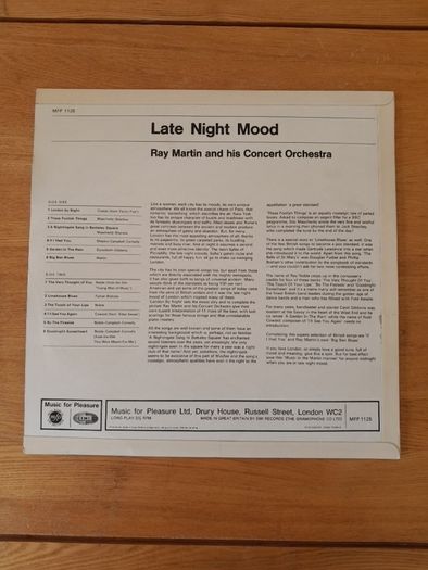 Ray Martin and his Concert Orchestra - In Late Night Mood. EMI/mfp Records. Album LP Record Vinyl. Jazz. Swing. Blues. Big Band.