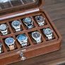 12 Slot Leather Watch Box - Luxury Watch Case Display Organizer, Microsuede Liner, Locking Mens Jewelry Watches Holder, Men's Storage Boxes Holder Large Glass Top (Tan/Brown) Image 8