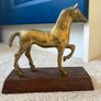Vintage Brass Horse on a Wooden Base Image 4