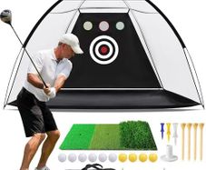 10x7ft Golf Practice Net for Backyard Driving with Triple Turf Mat 10 Practice Balls